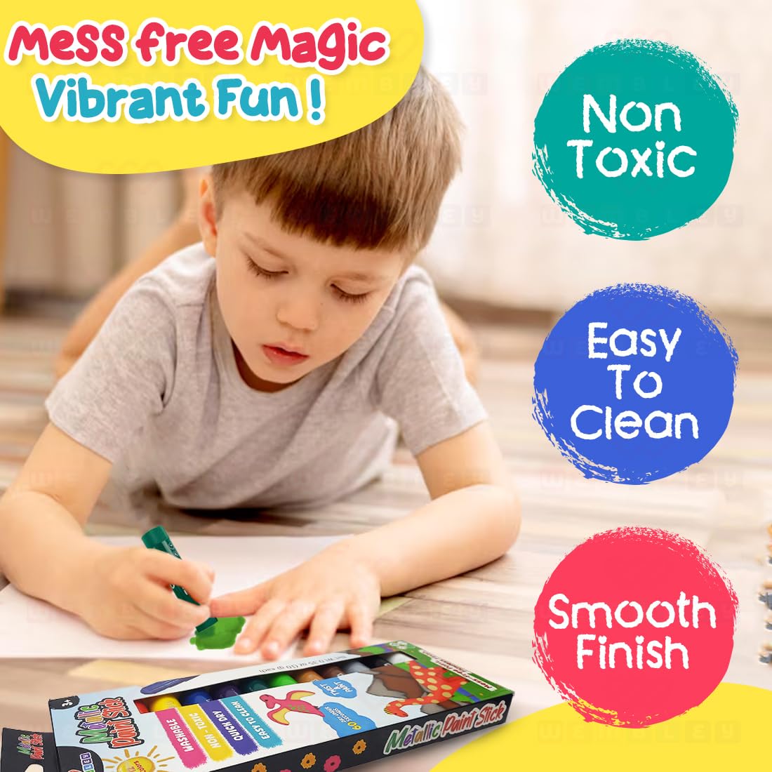 Mess-Free Metallic Paint Sticks Set for Kids (12 Paint Sticks)