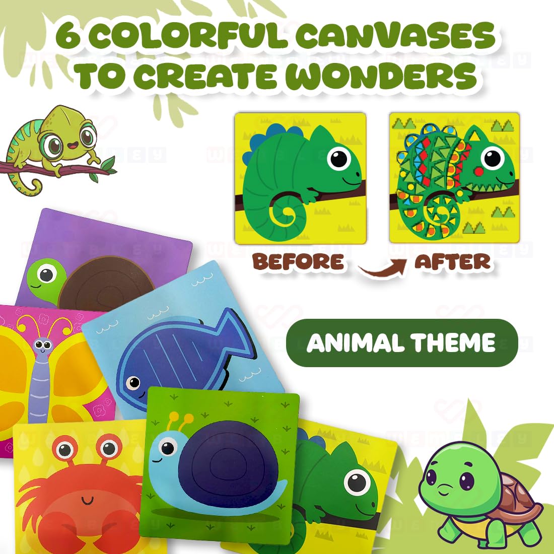 DIY Animal-Themed Foam Sticker Art Set with 6 Canvases & 500+ Stickers