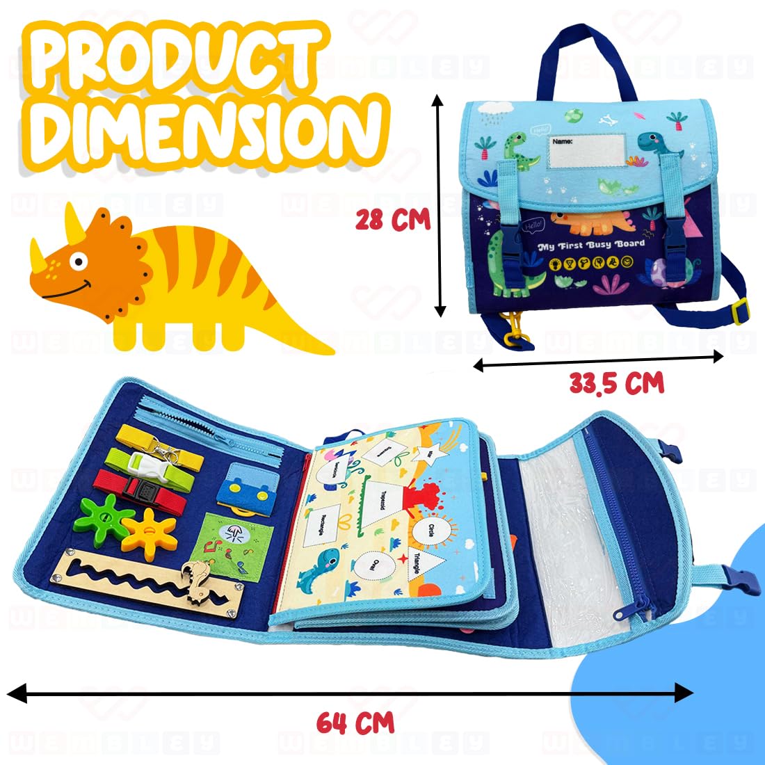 Interactive Busy Bag Activity Binder Educational Toy for Kids (Dinosaur, Backpack)