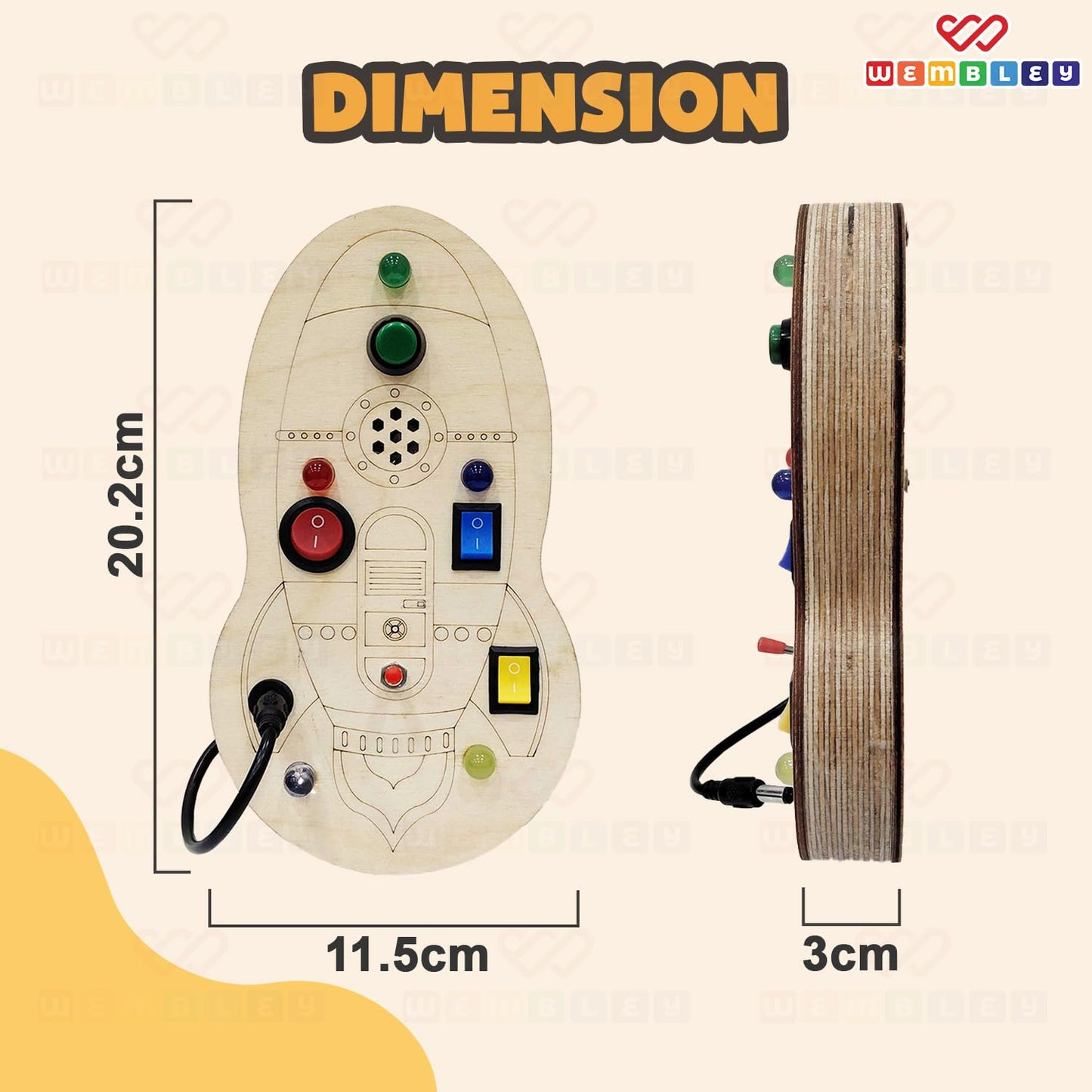 Interactive & Sensory Busy Board with LED Lights, Switches & Rhymes (Rocket-Style)