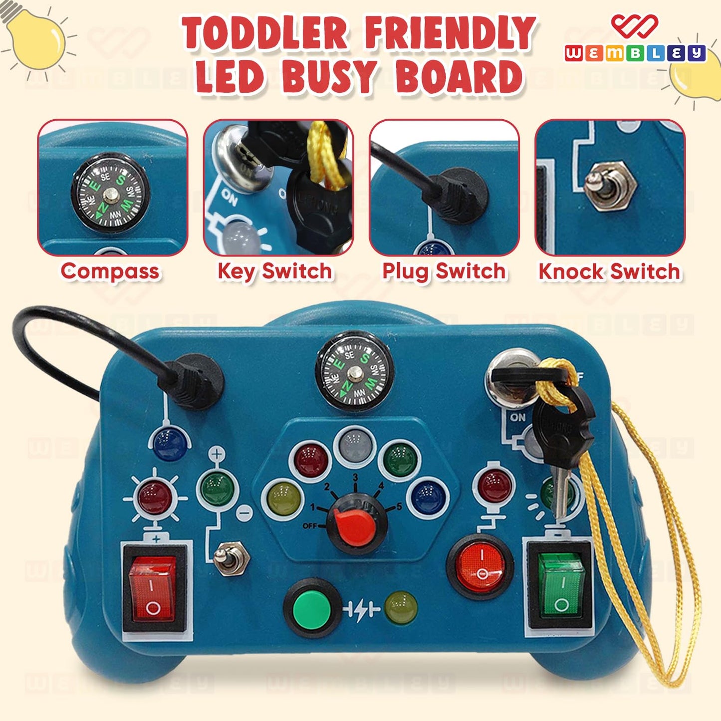 Wembley Montessori Busy Board with Lights & Switches for Toddlers