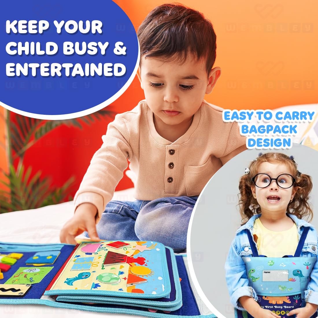 Interactive Busy Bag Activity Binder Educational Toy for Kids (Dinosaur, Backpack)