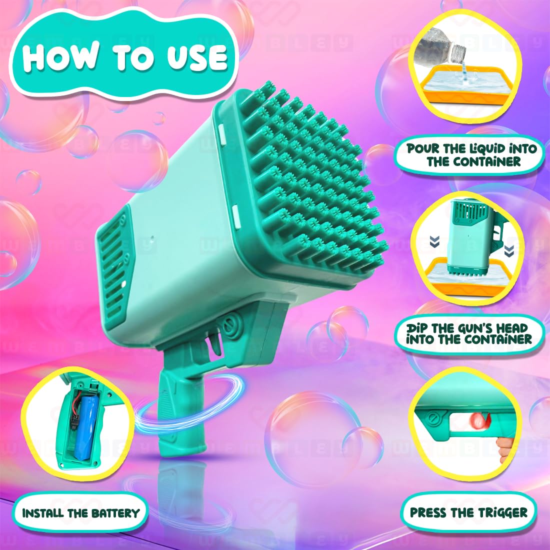 Electric Rechargeable Bazooka Bubble Gun Machine with Soap Solution