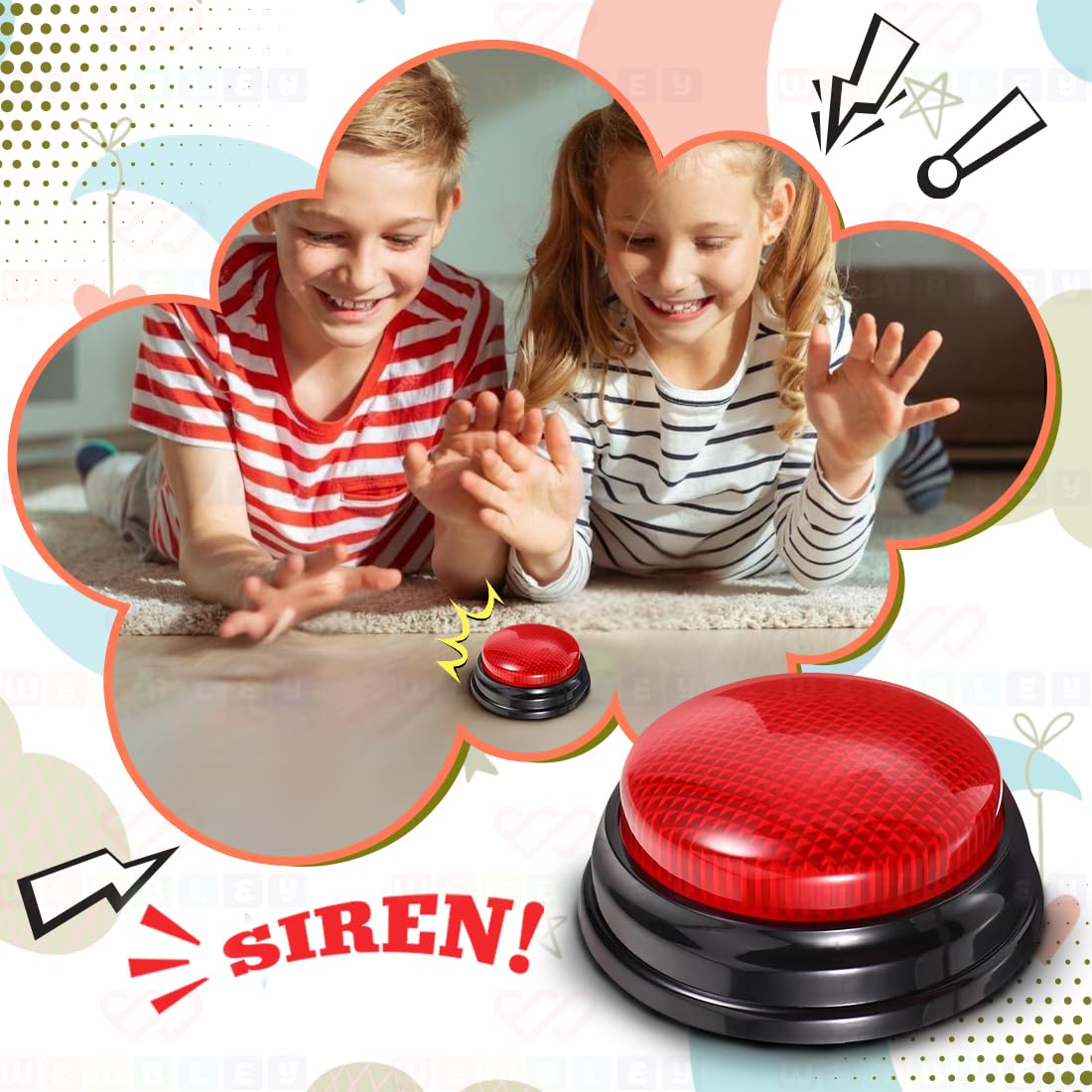 Interactive Quiz Buzzer with Red LED Light & Siren Sound
