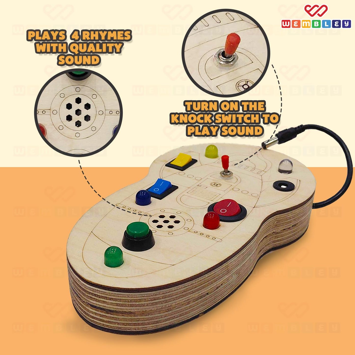 Interactive & Sensory Busy Board with LED Lights, Switches & Rhymes (Rocket-Style)
