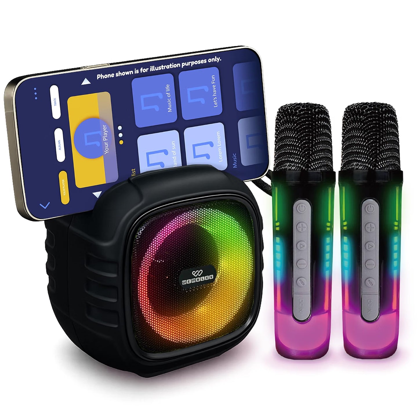 Karaoke Speaker with Phone Holder and 2 Wireless Microphones