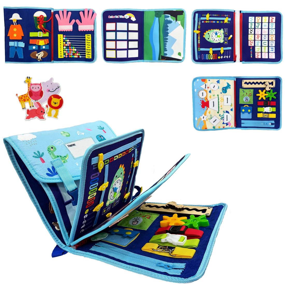 Interactive Busy Bag Activity Binder Educational Toy for Kids (Dinosaur, Backpack)
