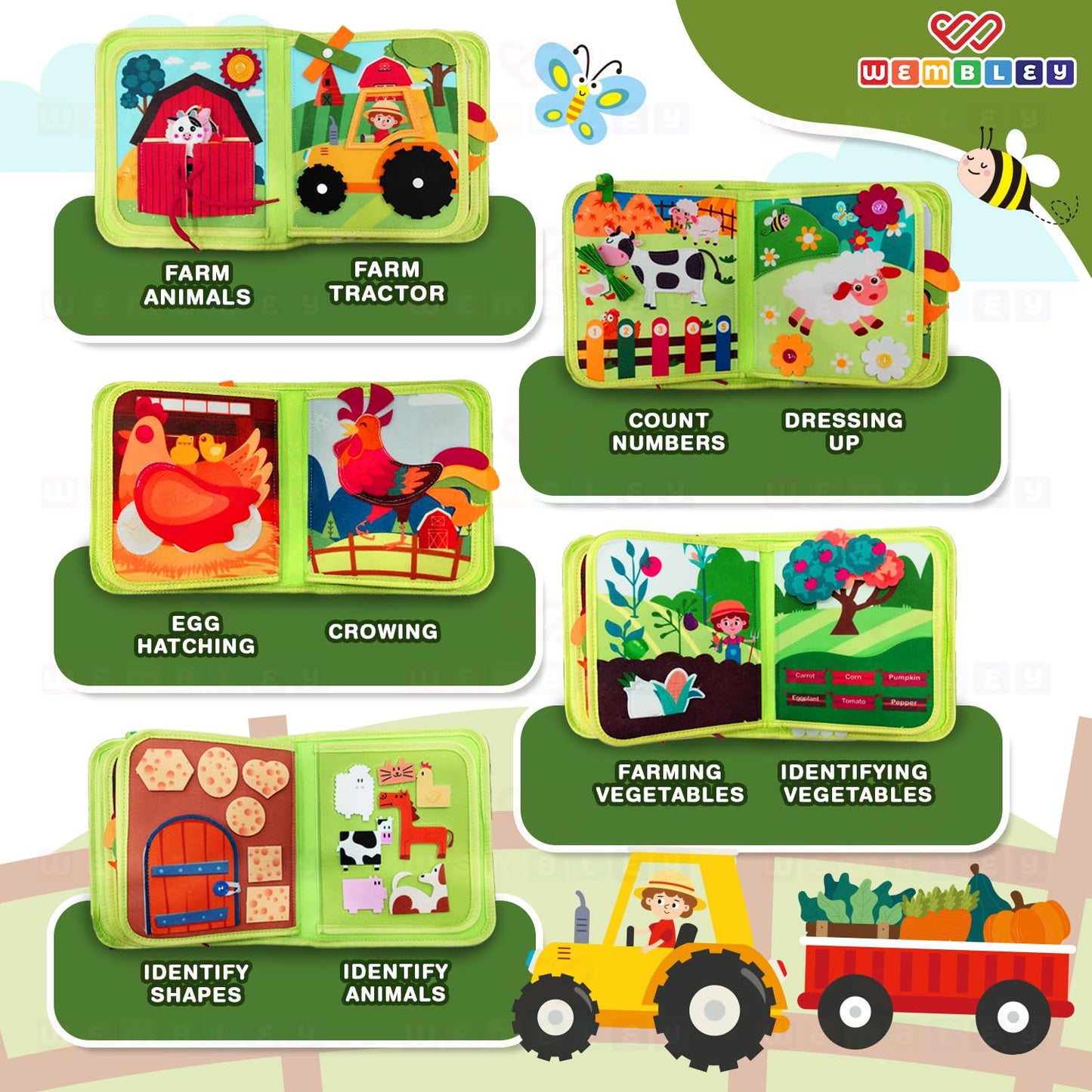 Educational Sensory Busy Book for Kids (Farm Theme)