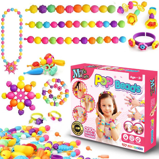 Pop Beads No Thread DIY Jewelry Making Kit for Kids (200+ Beads)