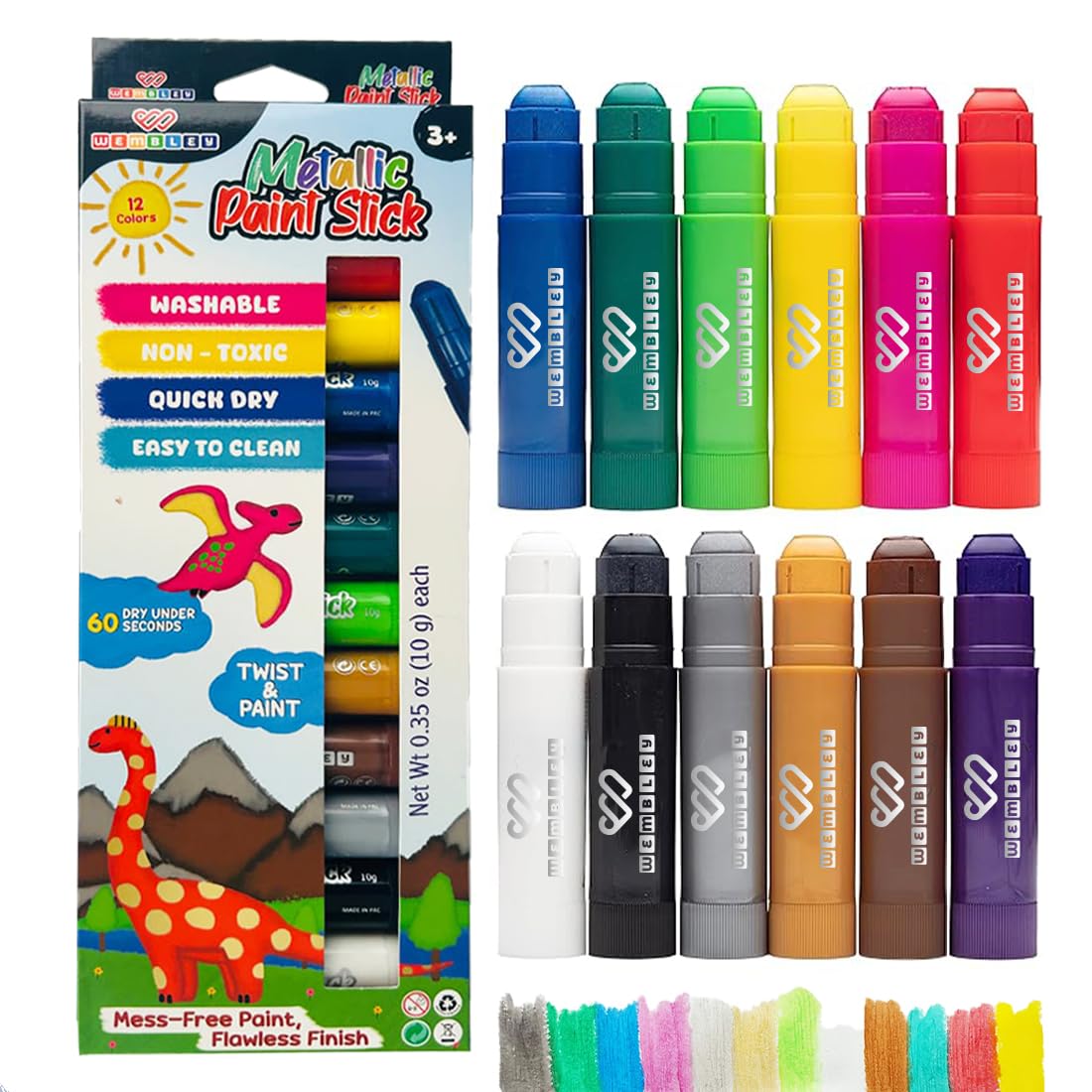 Mess-Free Metallic Paint Sticks Set for Kids (12 Paint Sticks)