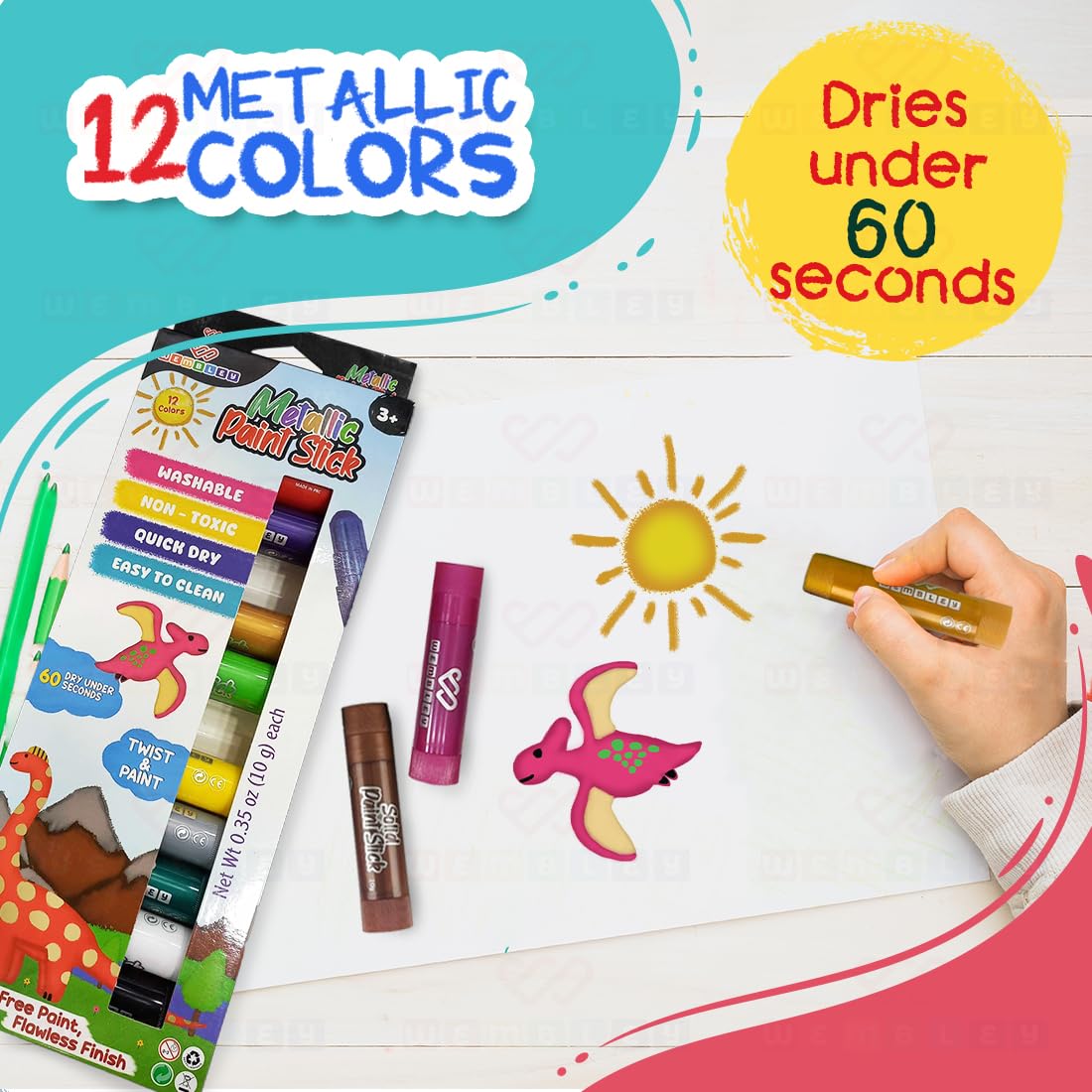 Mess-Free Metallic Paint Sticks Set for Kids (12 Paint Sticks)