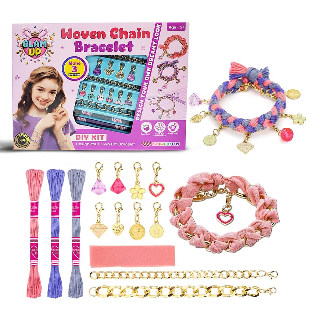 DIY Woven Chain Bracelet Making Set with Charms, Threads & Chains