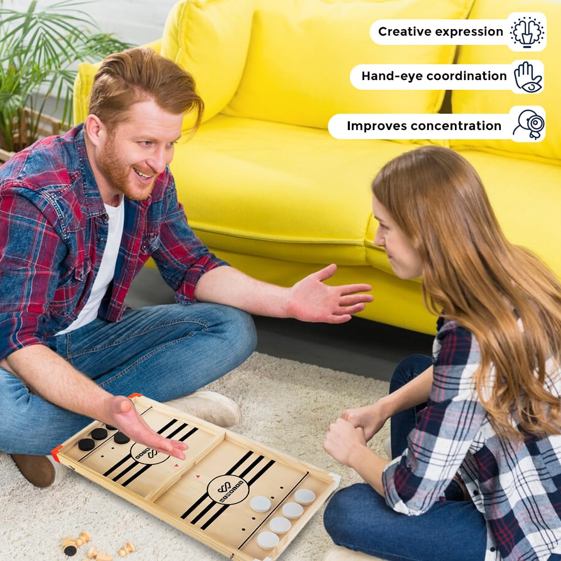 Wooden String Hockey Sling Puck Indoor Toy for Kids