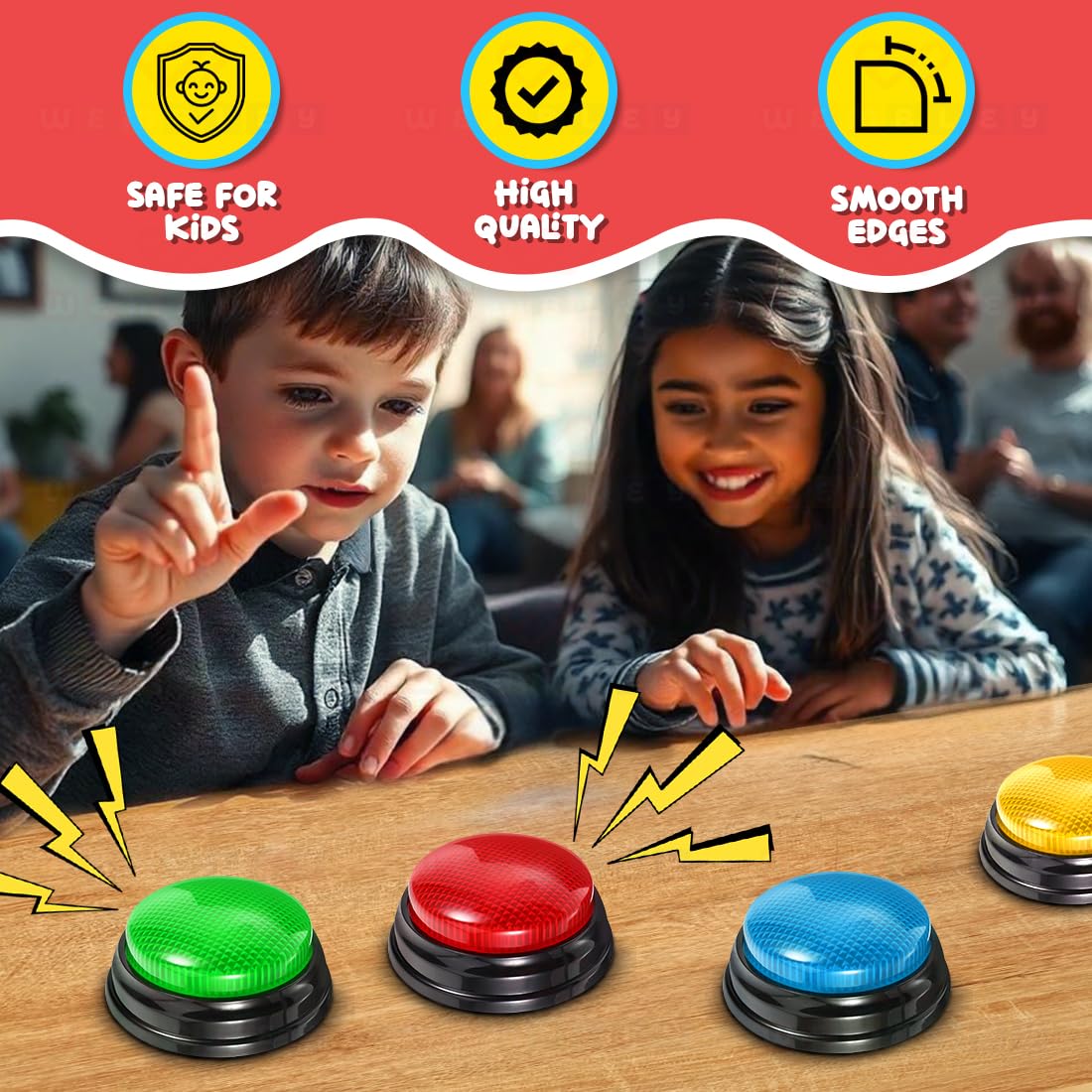 Set of Quiz Buzzers with 4 Different Lights & Sound (Pack of 4)