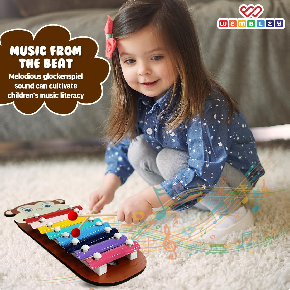 Monkey Themed Wooden Preschool Xylophone Piano with 2 Mallets