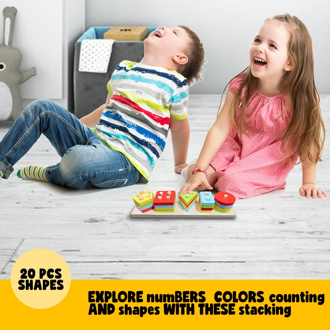 Geometric Blocks Stacker Shape Sorter Stacking Column Puzzle Set