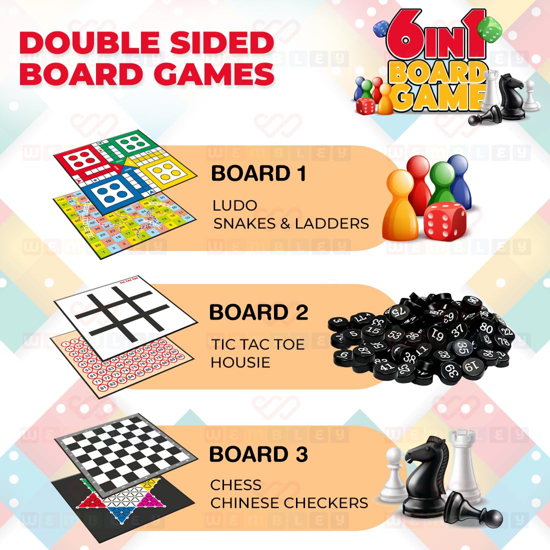 6-In-1 Classic Board Game Set for Kids & Adults