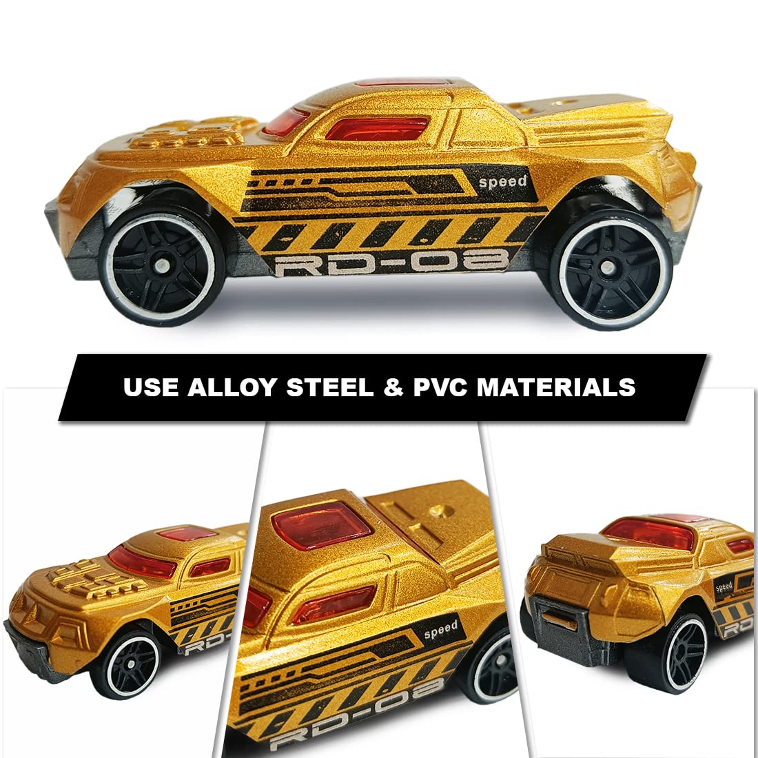 Set of Mini 1:64 Scale Die-Cast Free Wheel Toy Cars (Assorted Colors, 3 Pcs)