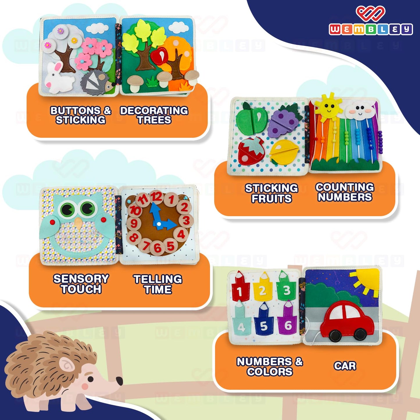 Educational Sensory Activity Busy Book for Toddlers (Hedgehog Theme)