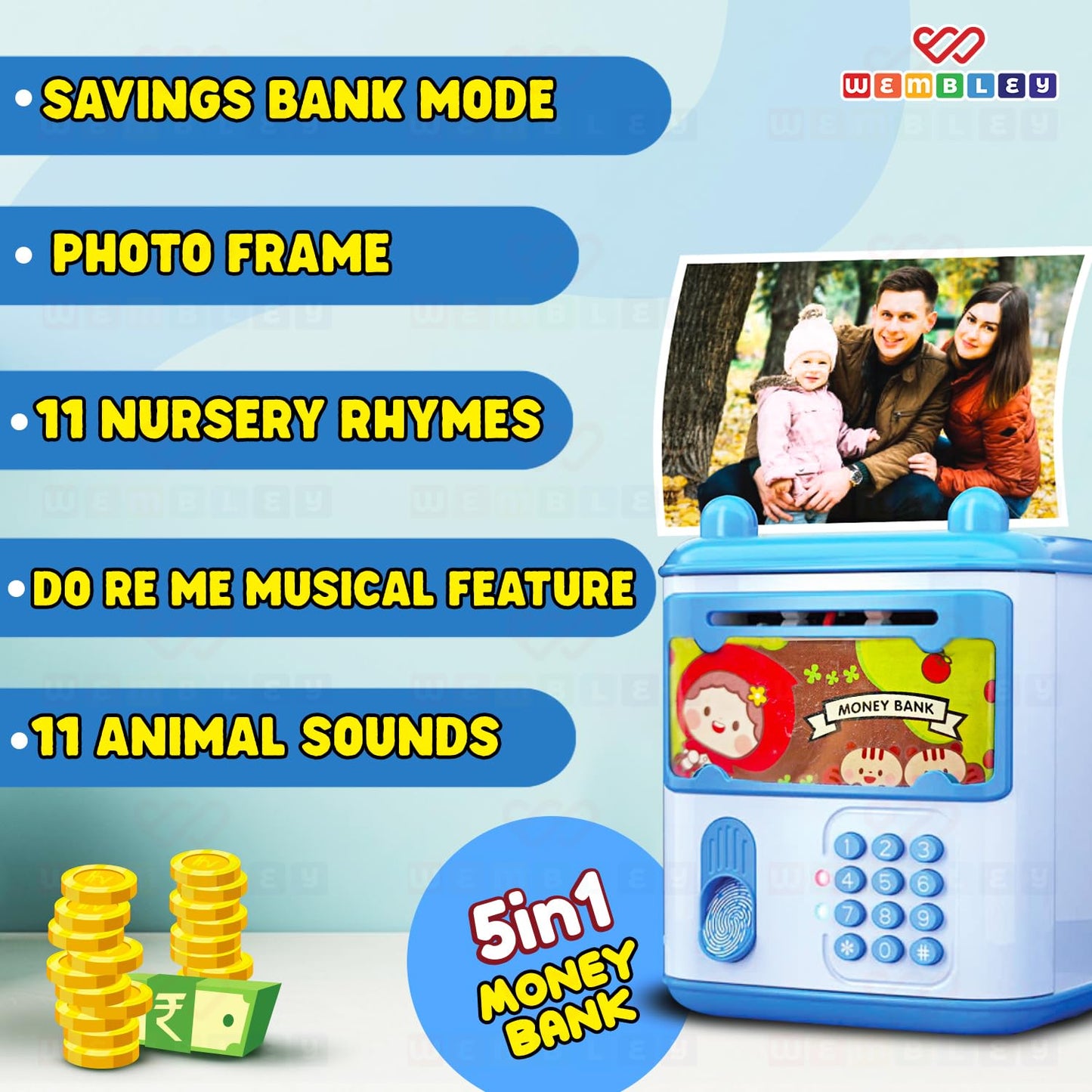 Money Saving ATM Piggy Bank for Kids with Finger Print Sensor