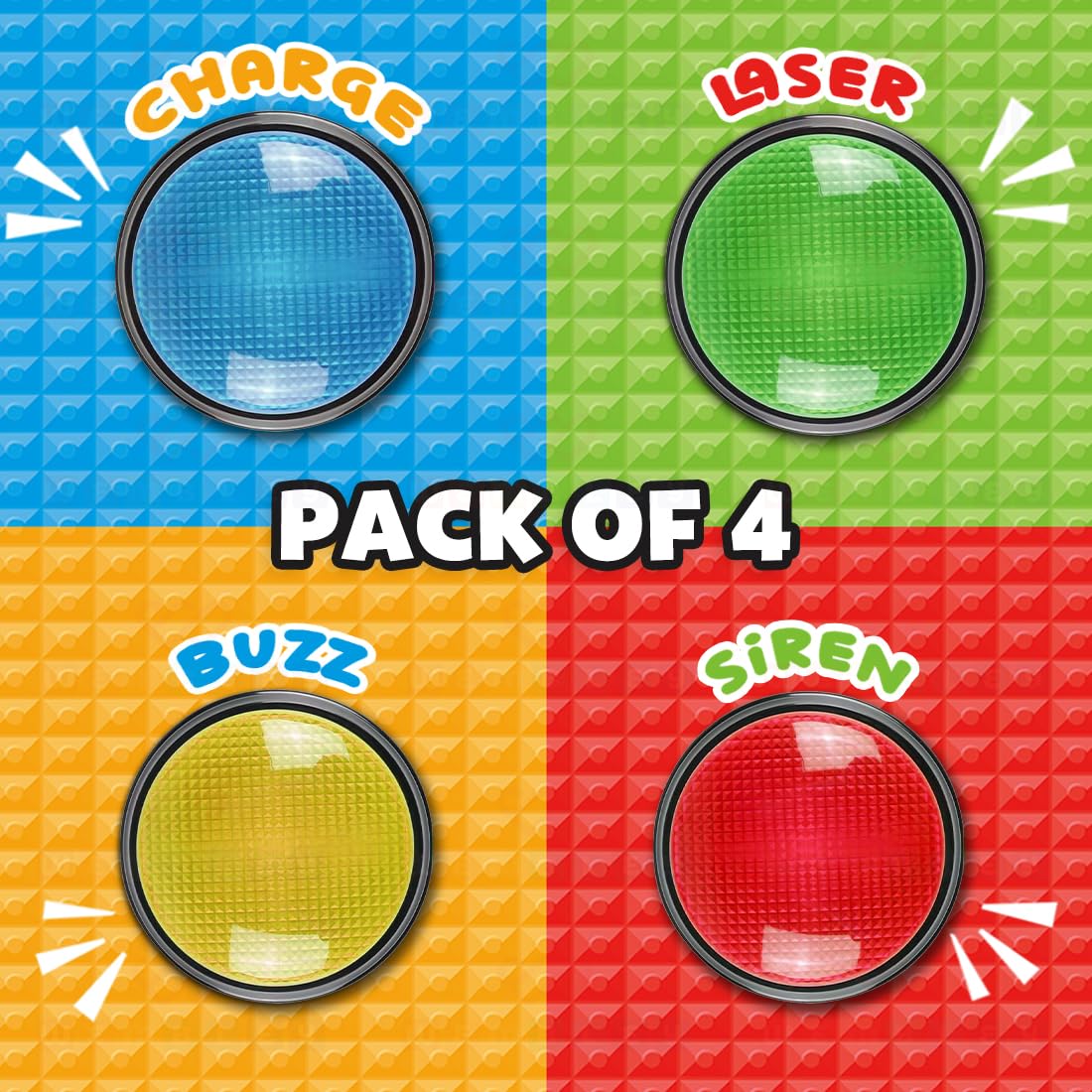 Set of Quiz Buzzers with 4 Different Lights & Sound (Pack of 4)