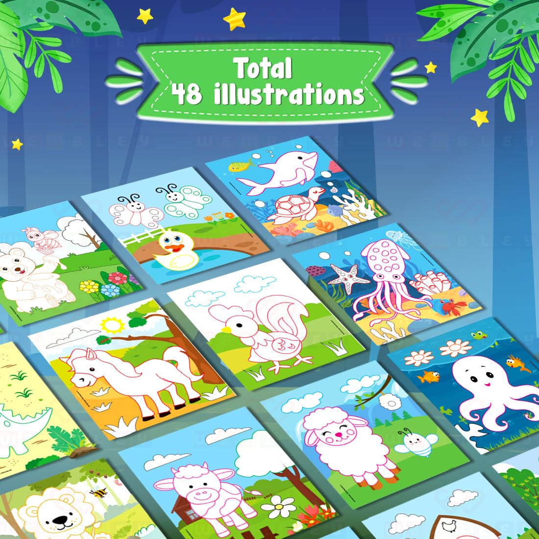 Animal-Themed Finger-Painting Art Book with 5 Sponge Pads