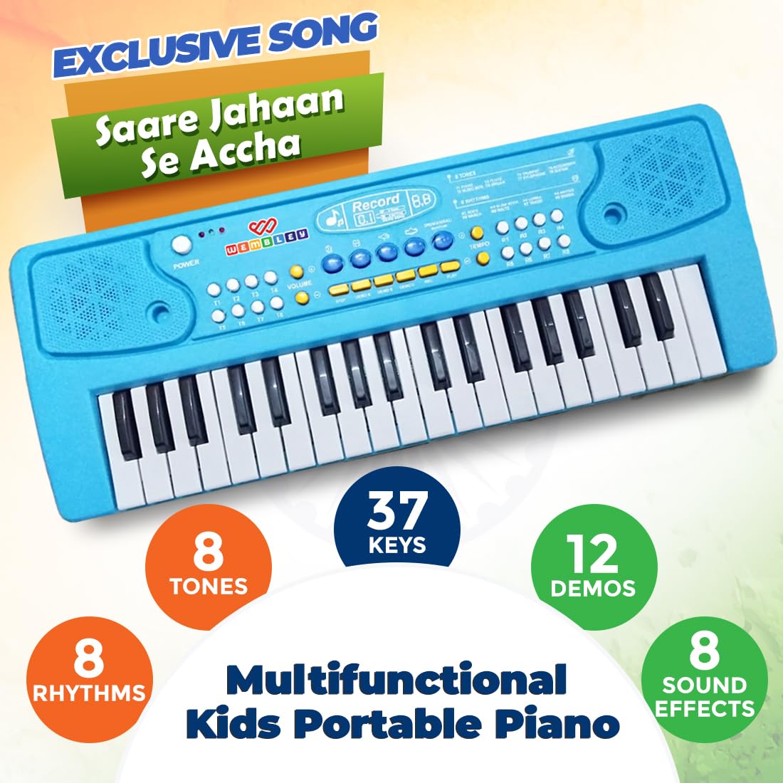 Little Maestro Kids Piano with Microphone (Blue)