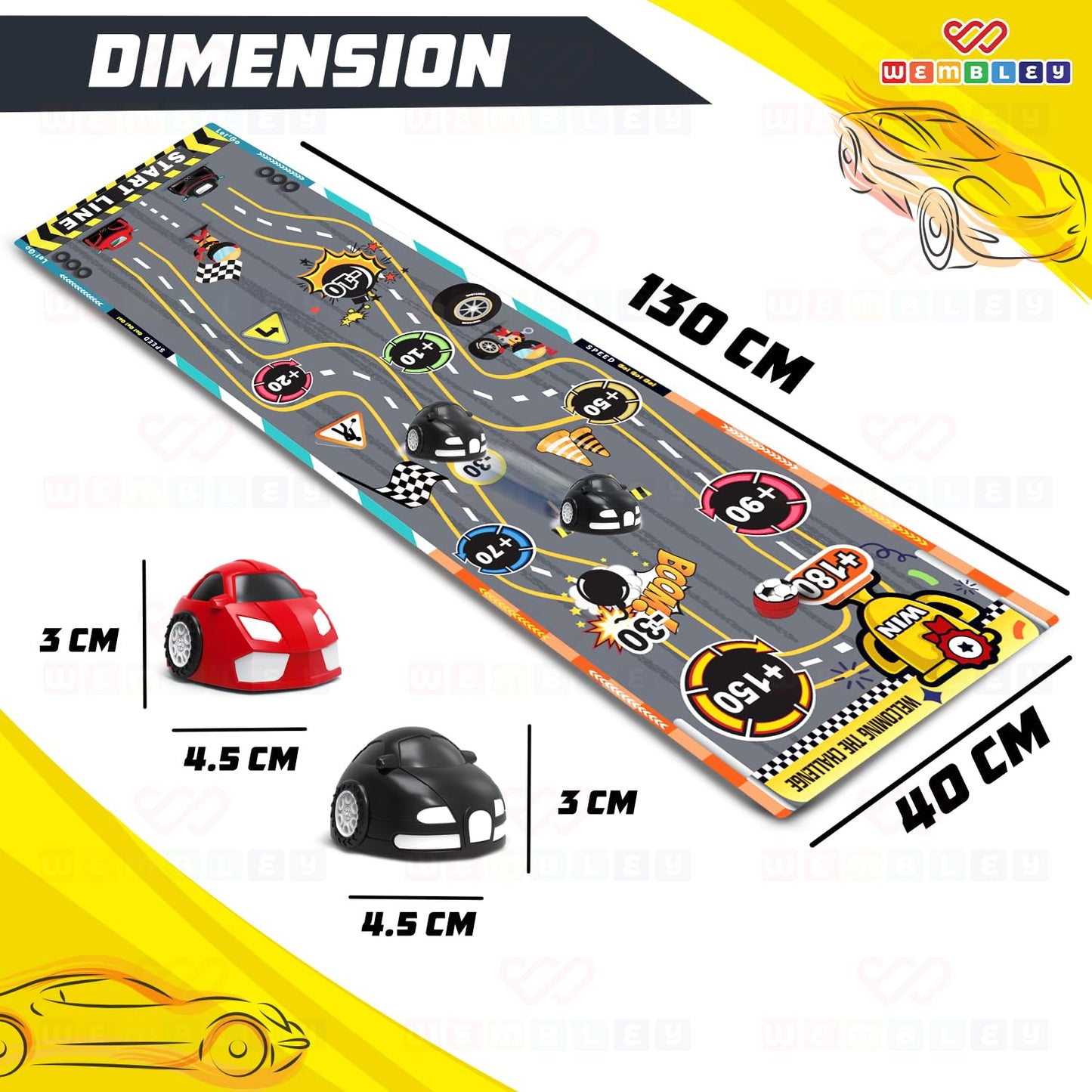 Car Racing Finger Flick Playmat with 6 Car Strikers