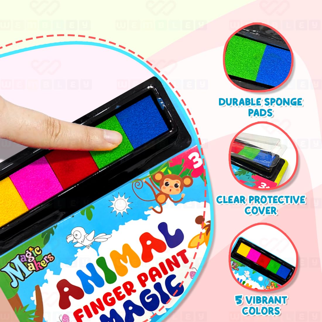 Animal-Themed Finger-Painting Art Book with 5 Sponge Pads
