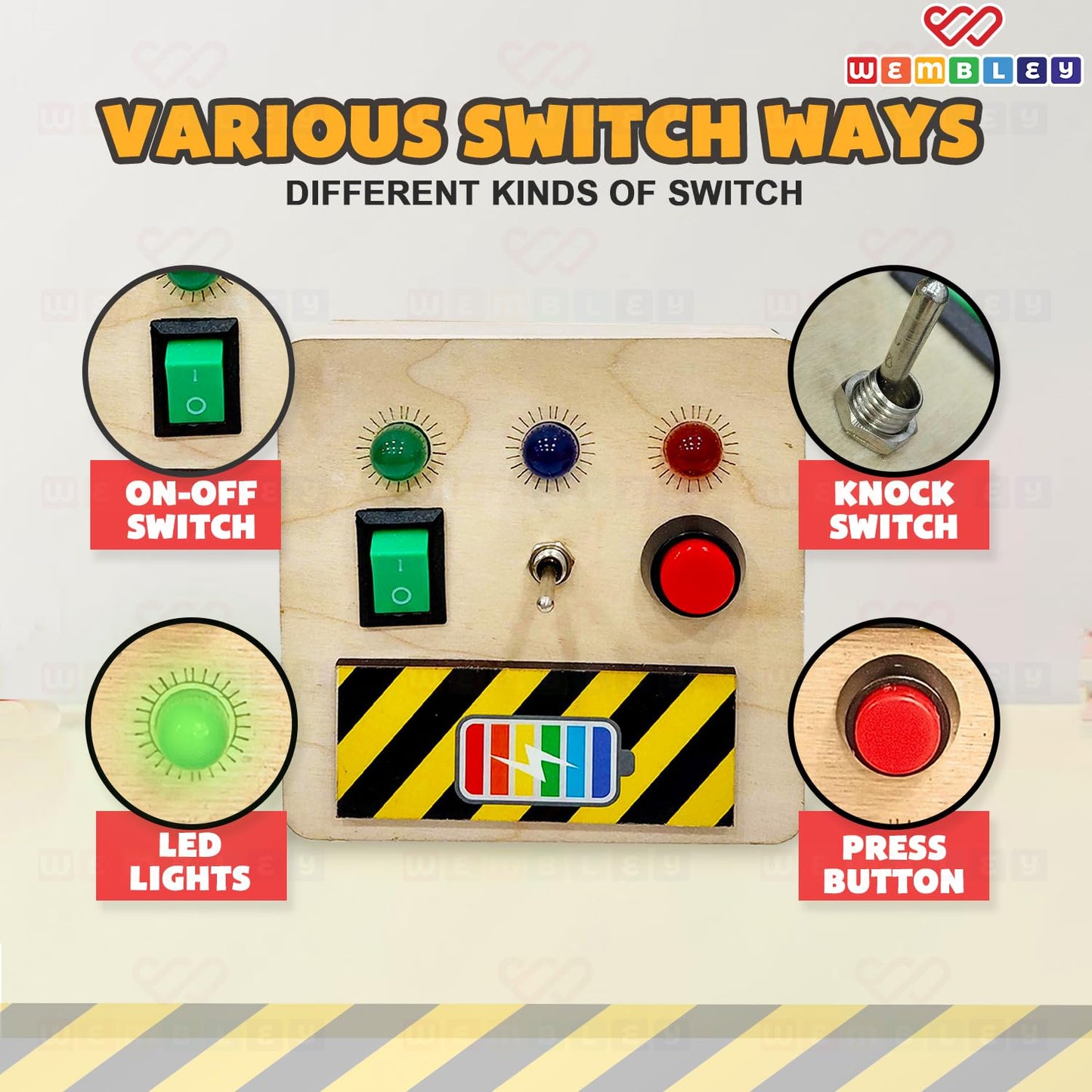 Engaging Wooden Busy Board for Kids with 3 Switches (Basic)