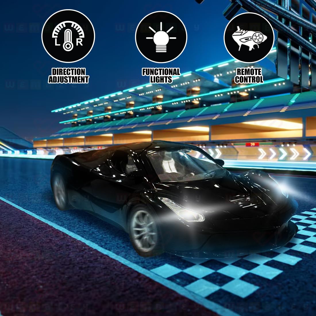 Hyper Drive RC Car Toy with LED Lights & Openable Doors