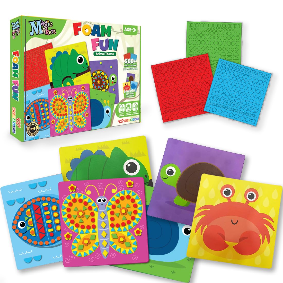 DIY Animal-Themed Foam Sticker Art Set with 6 Canvases & 500+ Stickers