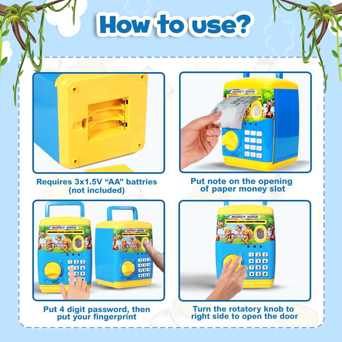 Money Saving ATM Piggy Bank for Kids with Finger Print Sensor