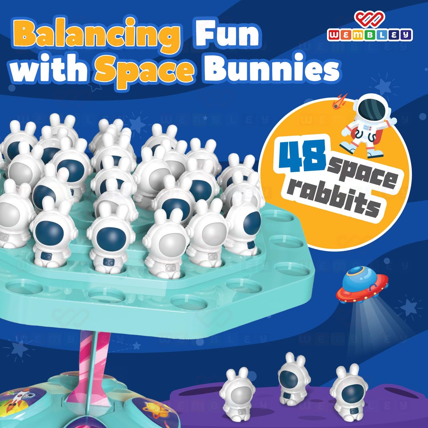 Balance It Space Rabbit Indoor Tabletop Game Set with 48 Rabbits