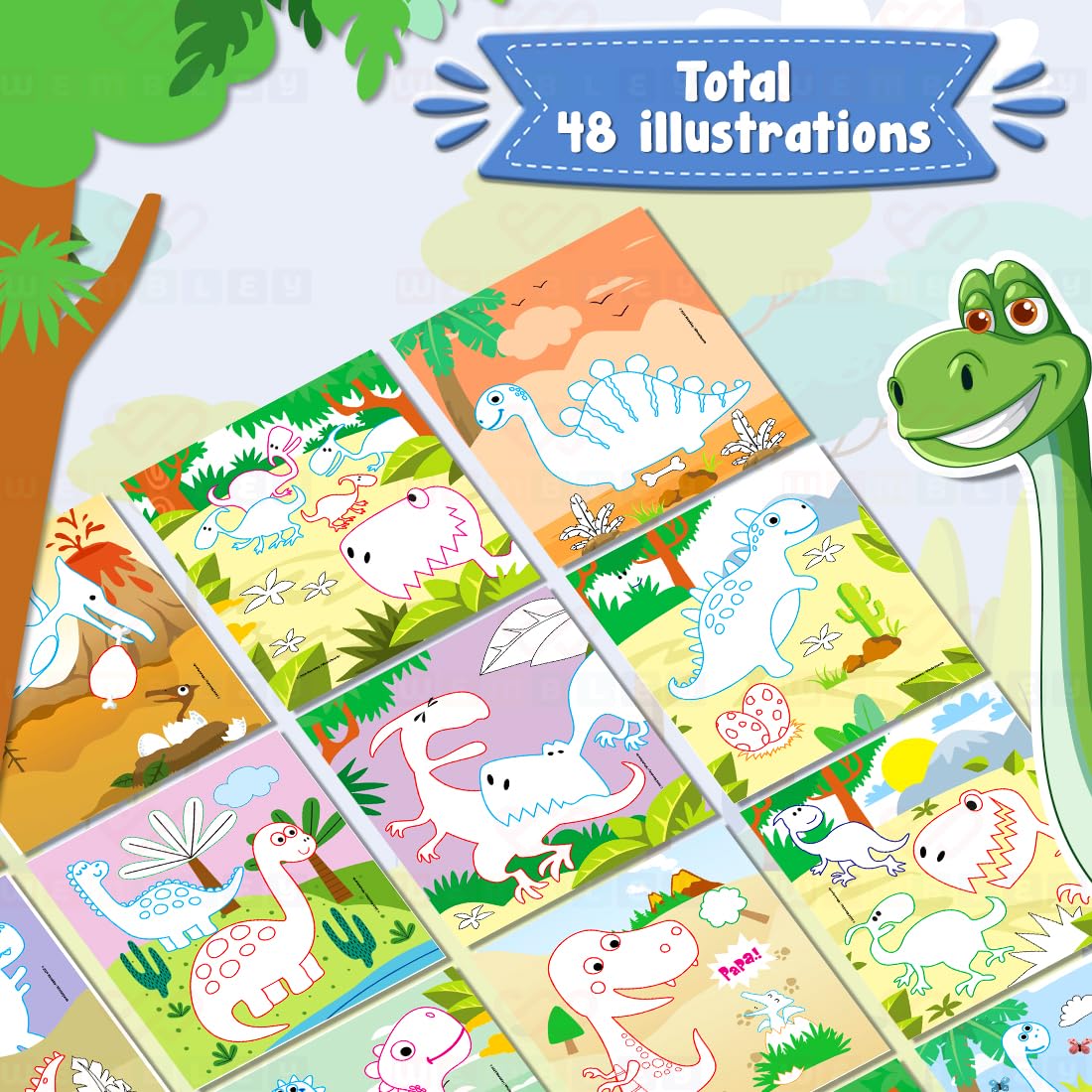 Dinosaur-Themed Finger-Painting Art Set with 5 Sponge Pads