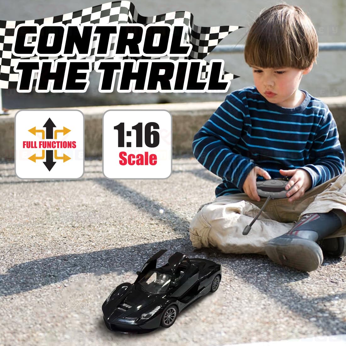 Hyper Drive RC Car Toy with LED Lights & Openable Doors