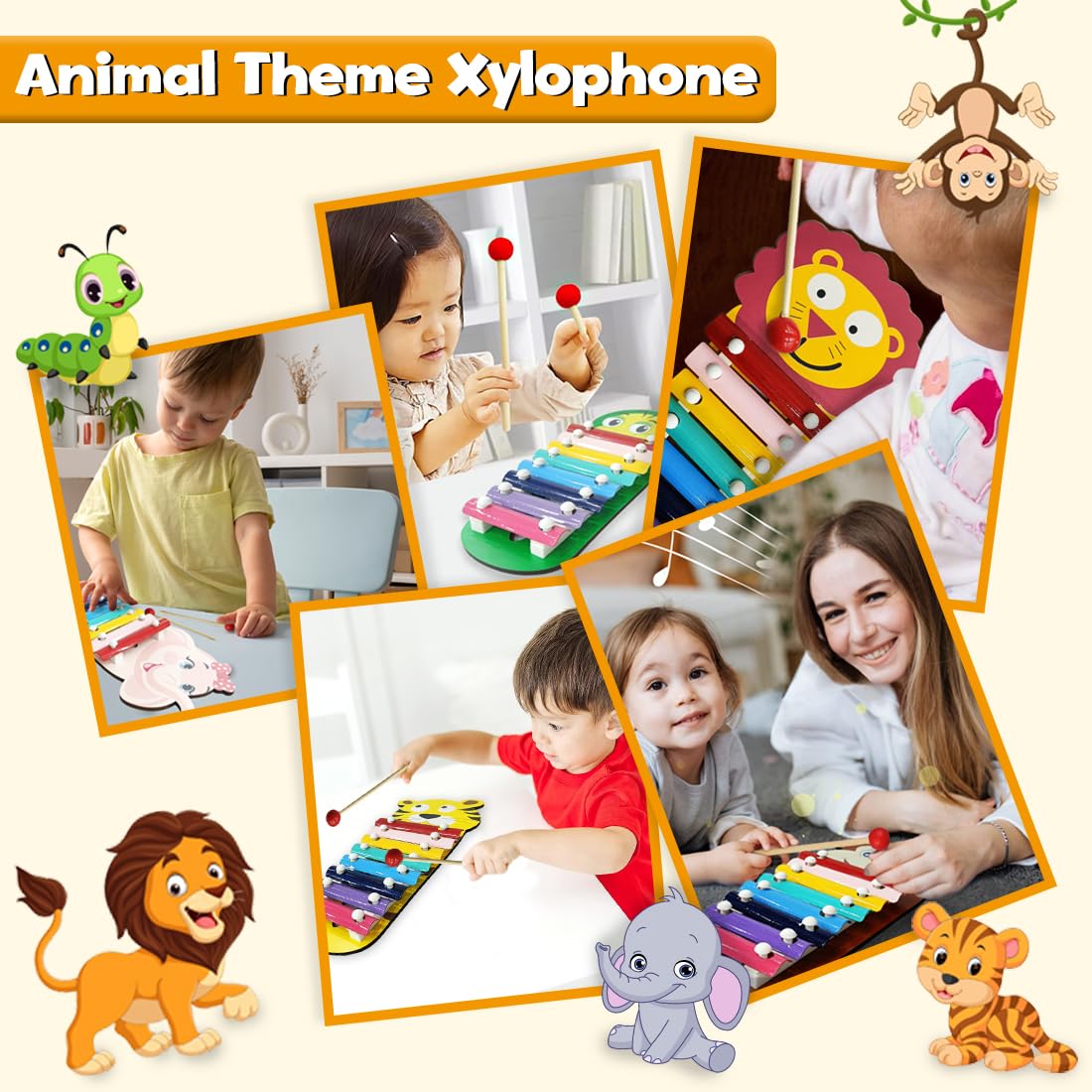 Monkey Themed Wooden Preschool Xylophone Piano with 2 Mallets