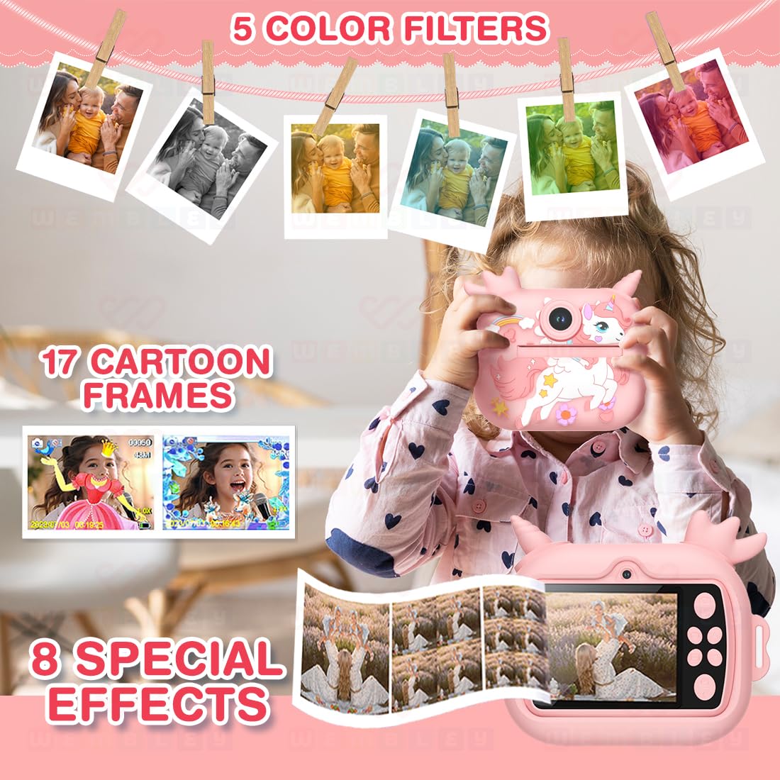 Instant Print Digital Camera for Kids Video Recorder (Unicorn)