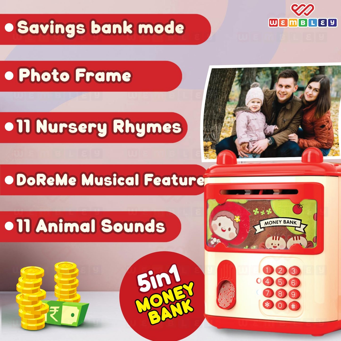 Money Saving ATM Piggy Bank for Kids with Finger Print Sensor