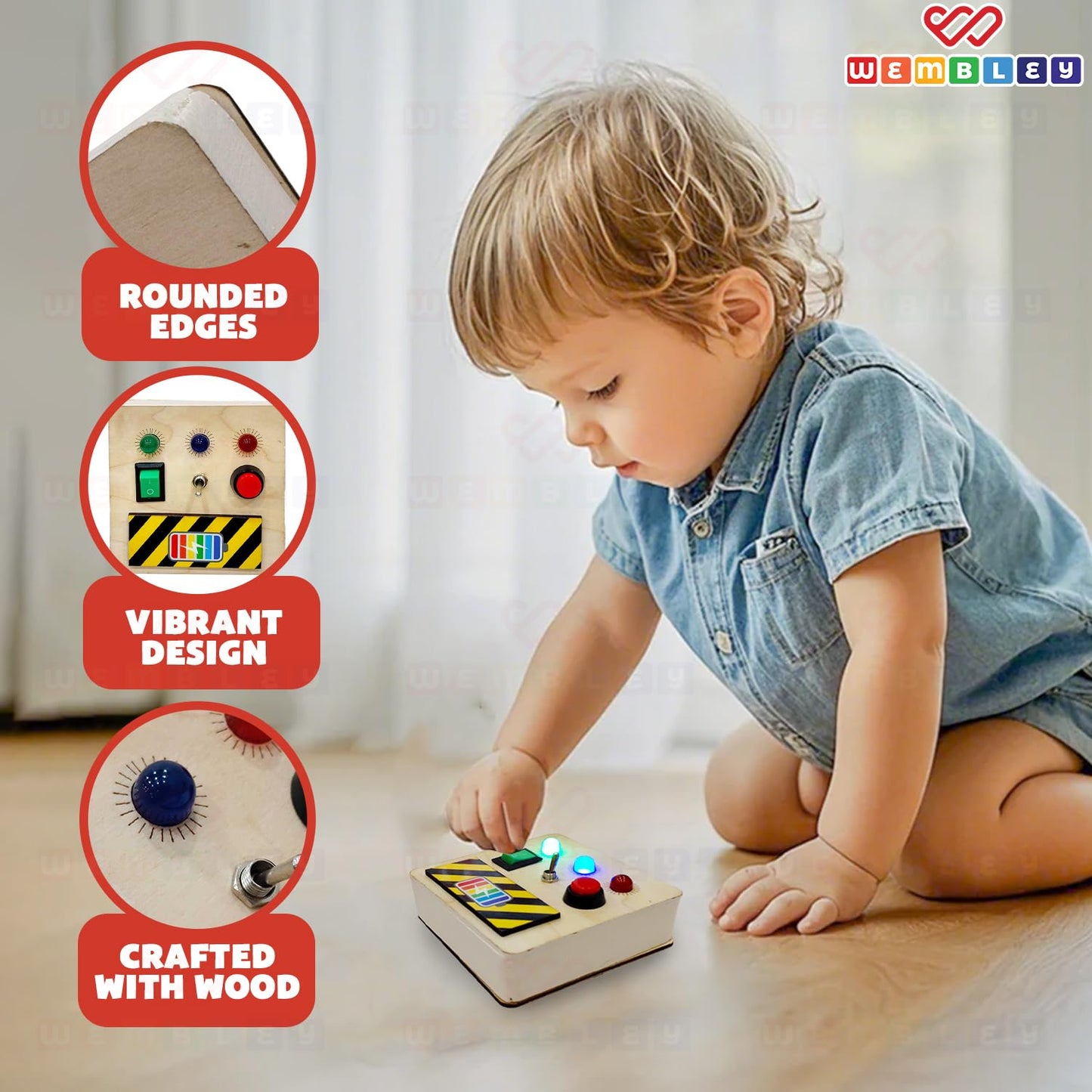 Engaging Wooden Busy Board for Kids with 3 Switches (Basic)