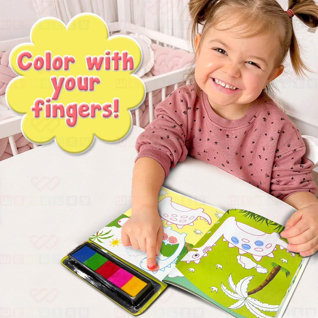 Dinosaur-Themed Finger-Painting Art Set with 5 Sponge Pads