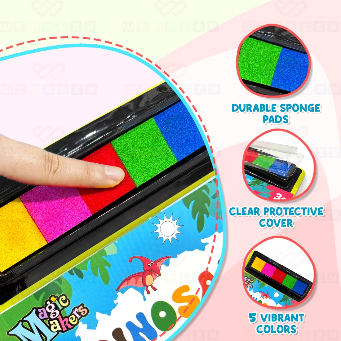 Dinosaur-Themed Finger-Painting Art Set with 5 Sponge Pads