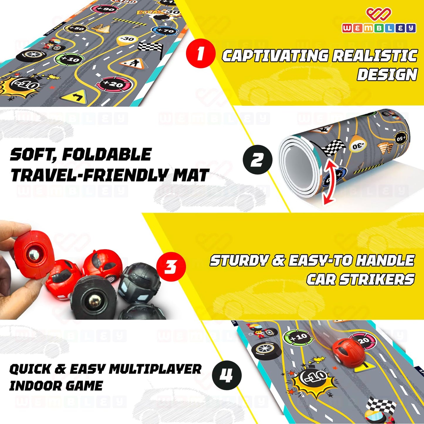 Car Racing Finger Flick Playmat with 6 Car Strikers