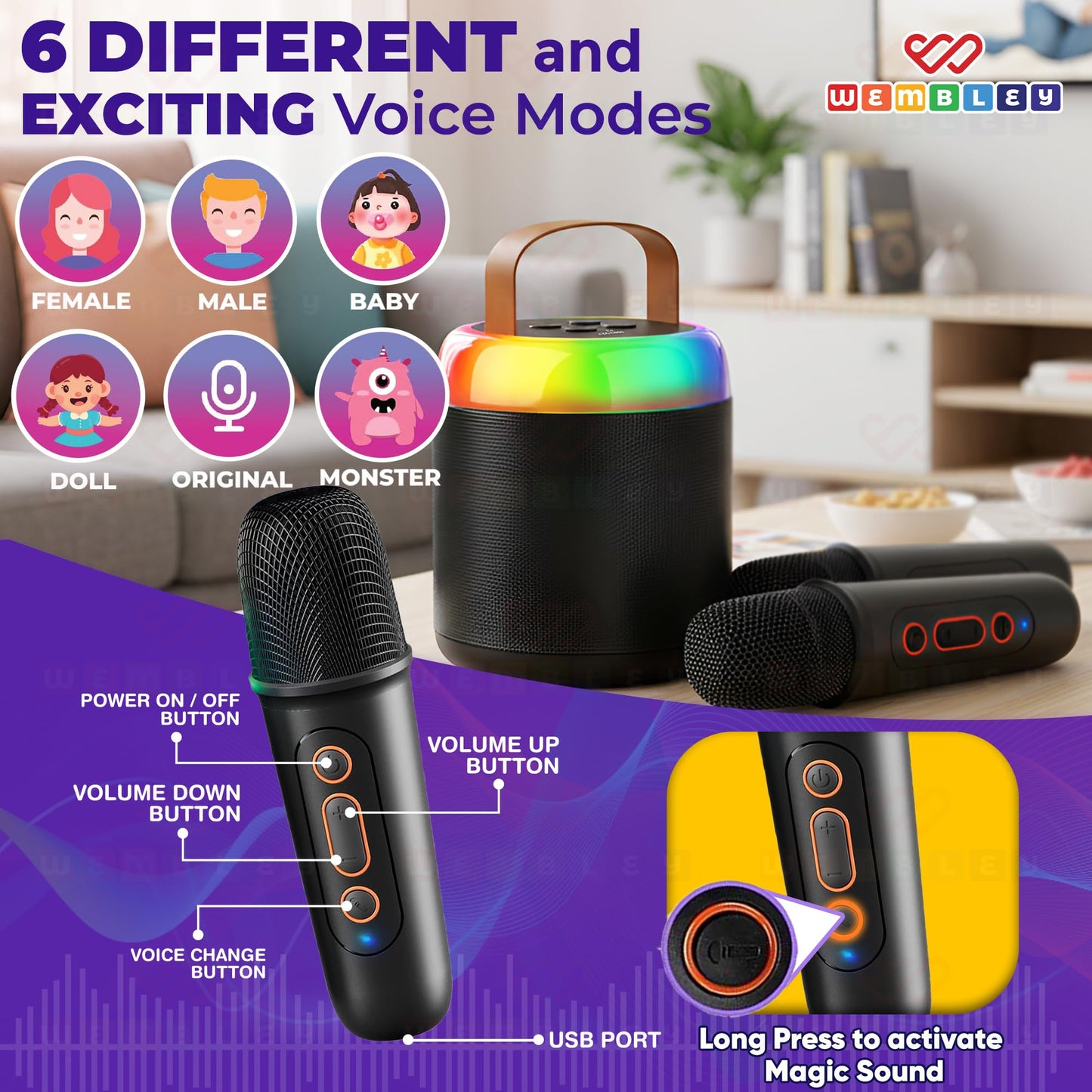 Bucket-Style Wireless Karaoke Speaker Set with Two Microphones