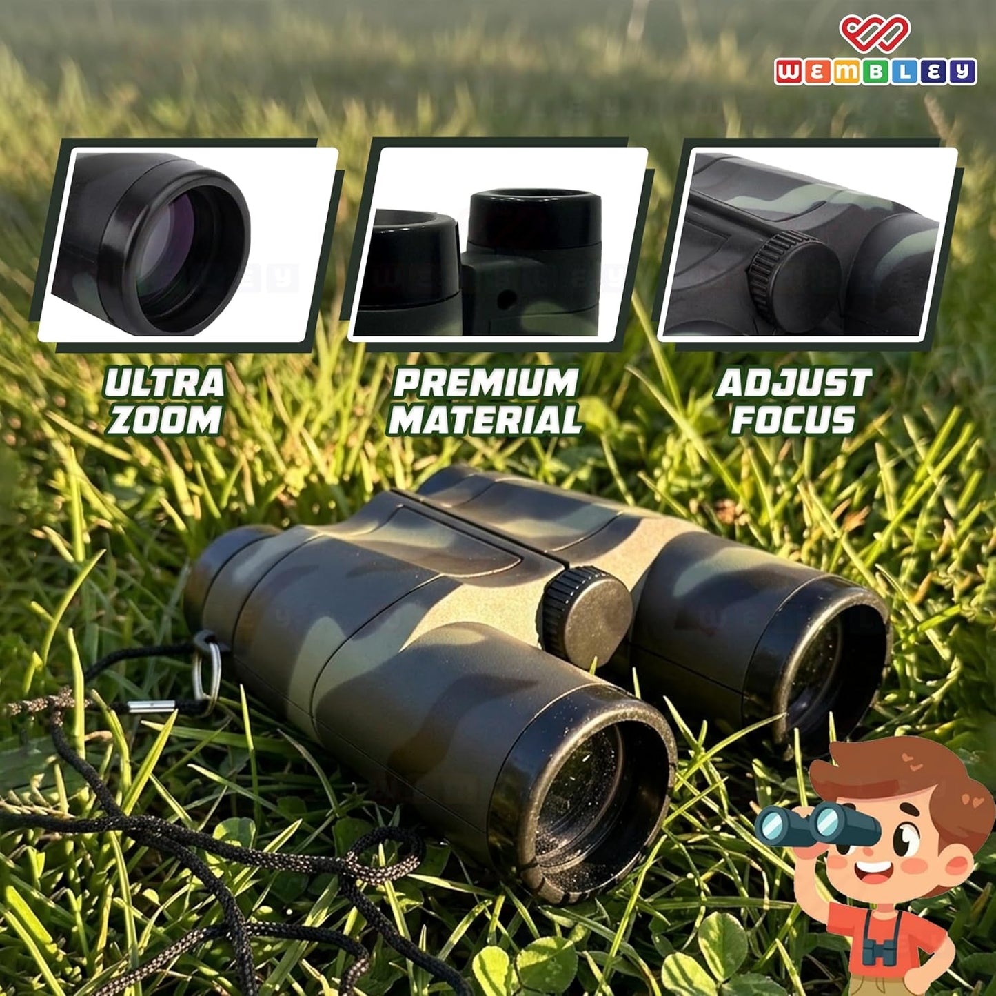 Wembley Army Style Kids Binoculars with Focus Adjustment