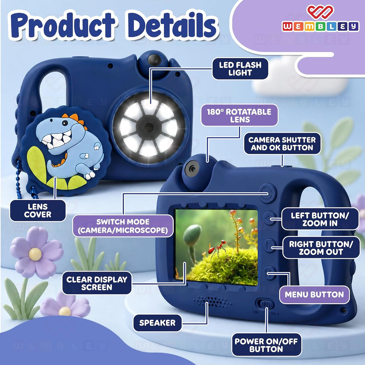 3-in-1 Toy Camera & Digital Microscope for Kids (Dino Theme)