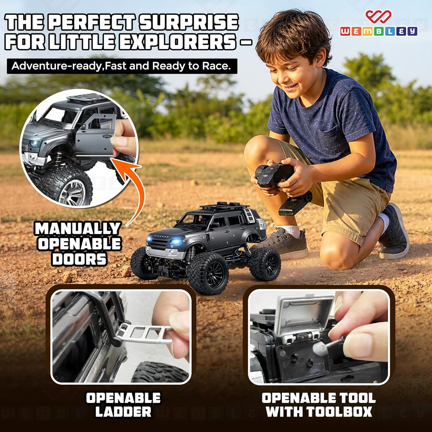 Remote Control Car for Kids with LED Lights & Rechargeable Battery