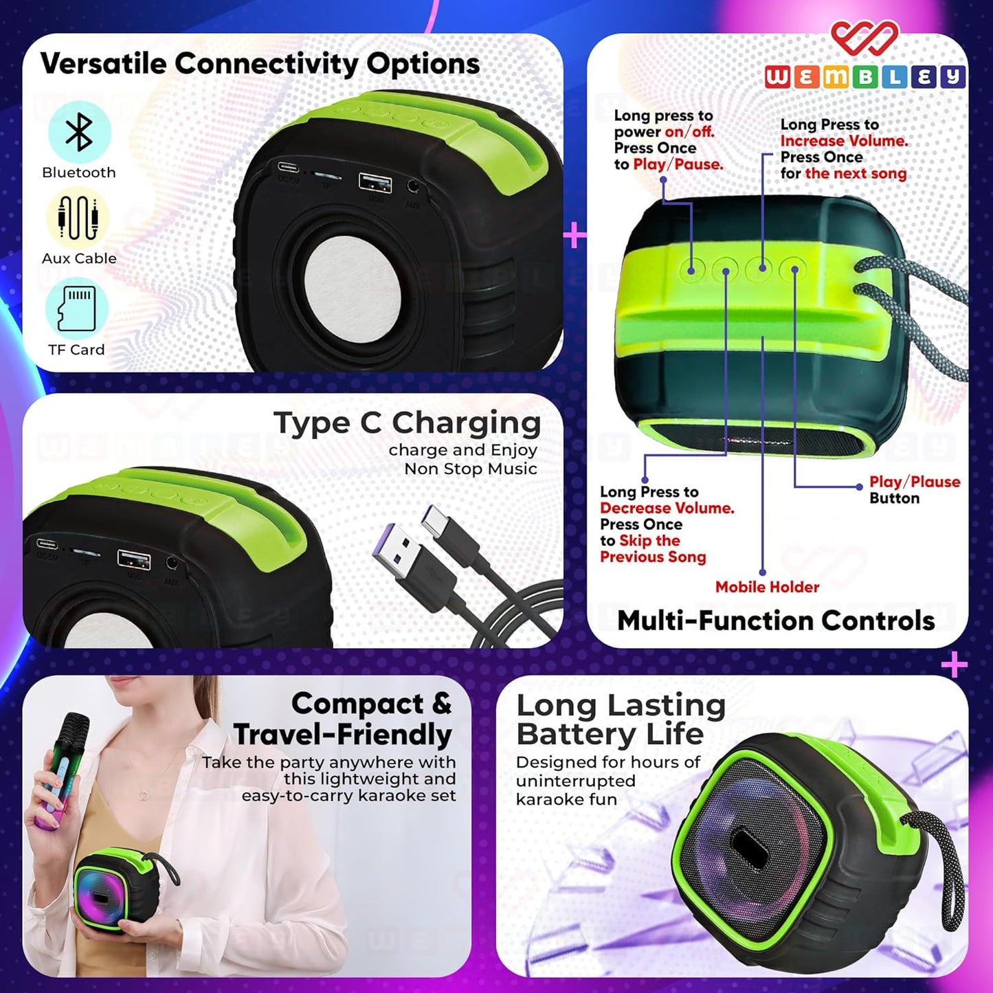 Wireless Karaoke Speaker with Built-In Mobile Phone Stand