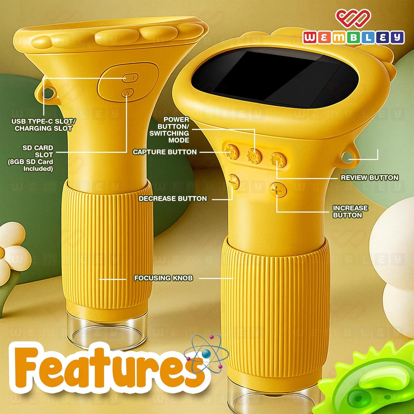 Wembley Portable Kids Microscope with 1000x Zoom & HD Screen