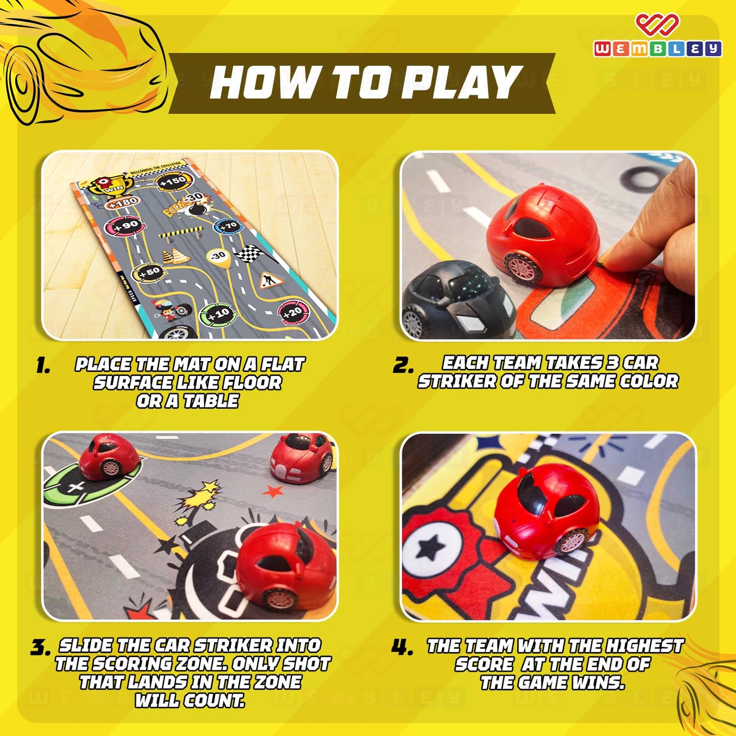 Car Racing Finger Flick Playmat with 6 Car Strikers